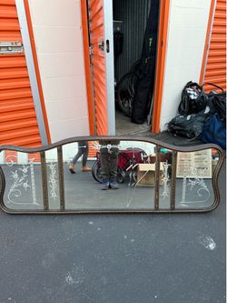 Ornate Vintage-Style Tri-Fold Wall Mirror with Etched Glass