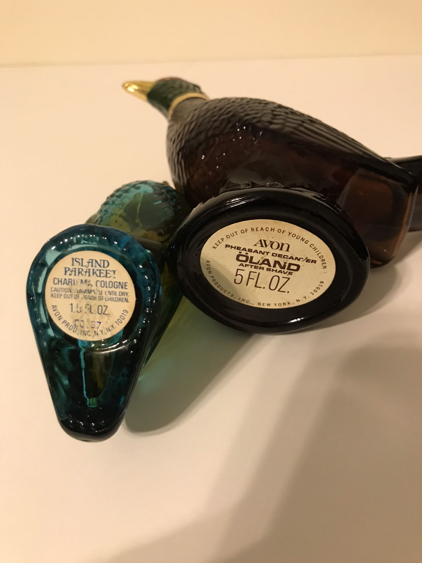 Vintage Set of 4 Empty Avon Bottles- 1 Pheasant, 1 Parrot, 1 Lamp, & 1 TeaPot