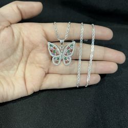 925 Sterling Silver Women Colorful CZ Butterfly Mariposa & Mariner Chain