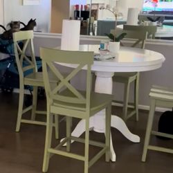 White Table With Green Chairs 