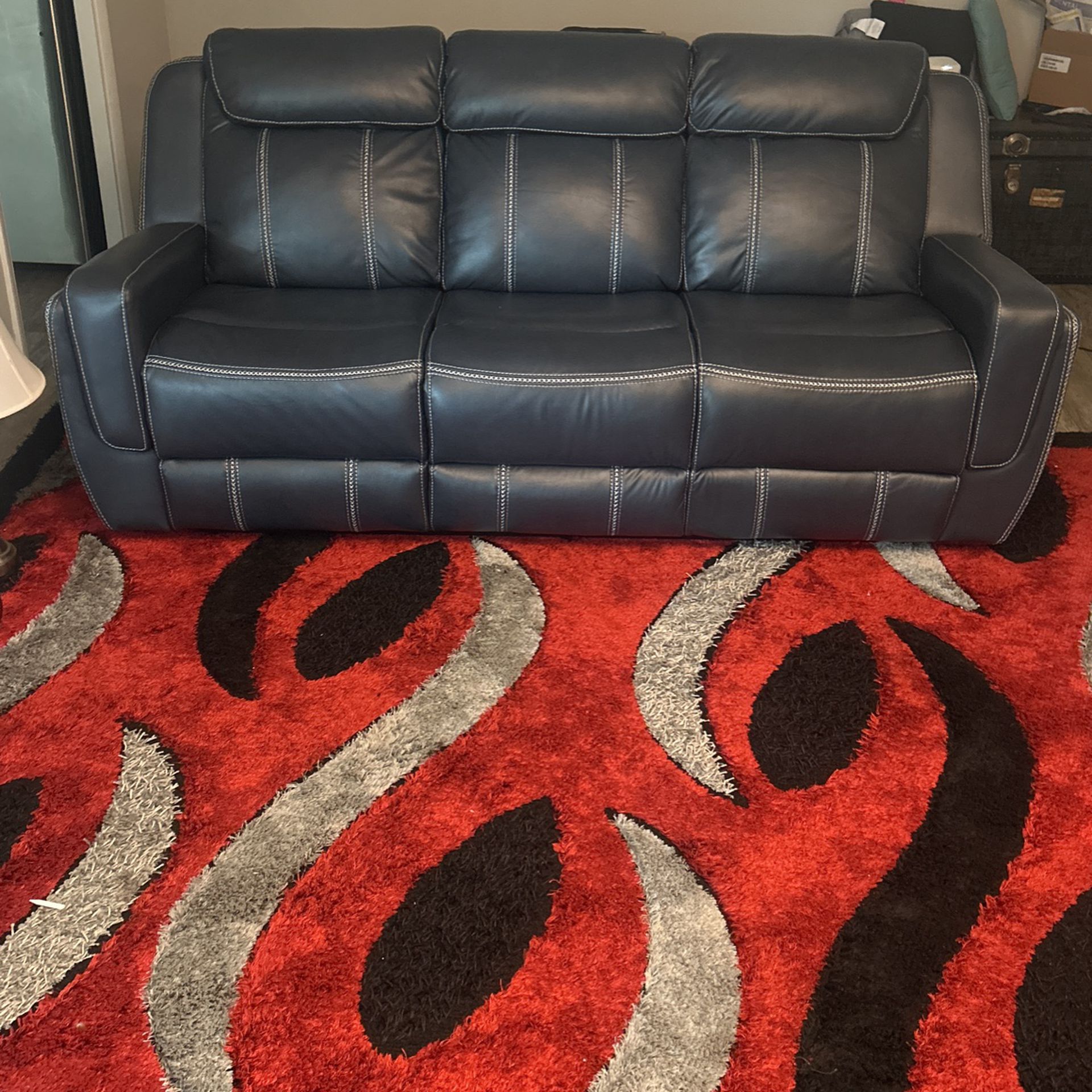 Leather Three Seat Sofa With Reliner