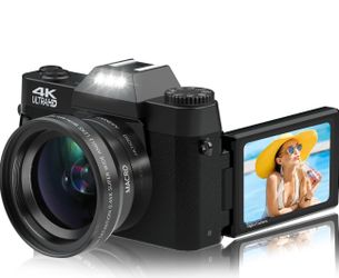 4K 48MP Digital Cameras for Photography 16X Digital Zoom Manual Focus Students Compact Camera with 52mm Wide-Angle & Macro Lens