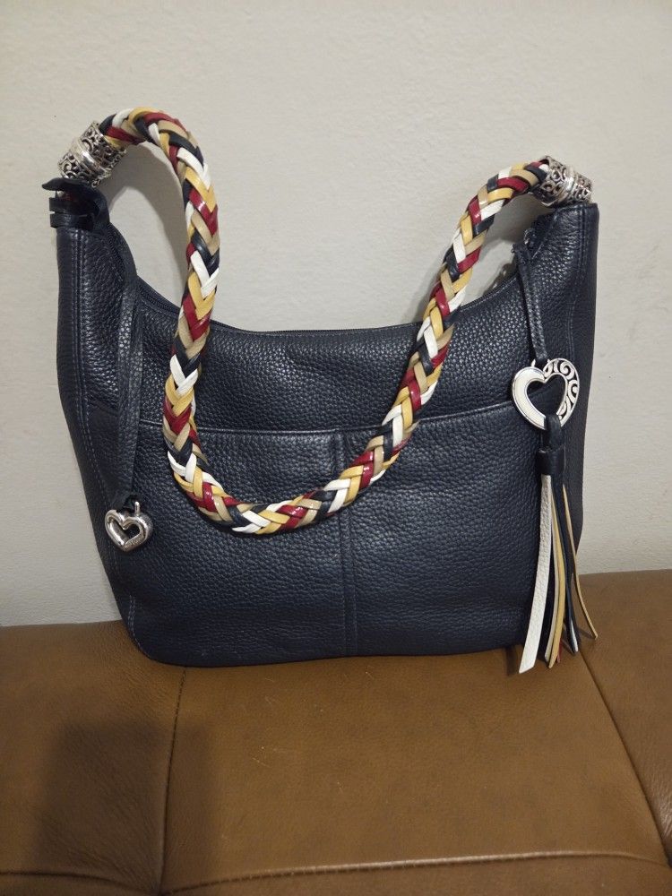 Brighton Leather Handbag Hobo Style Navy