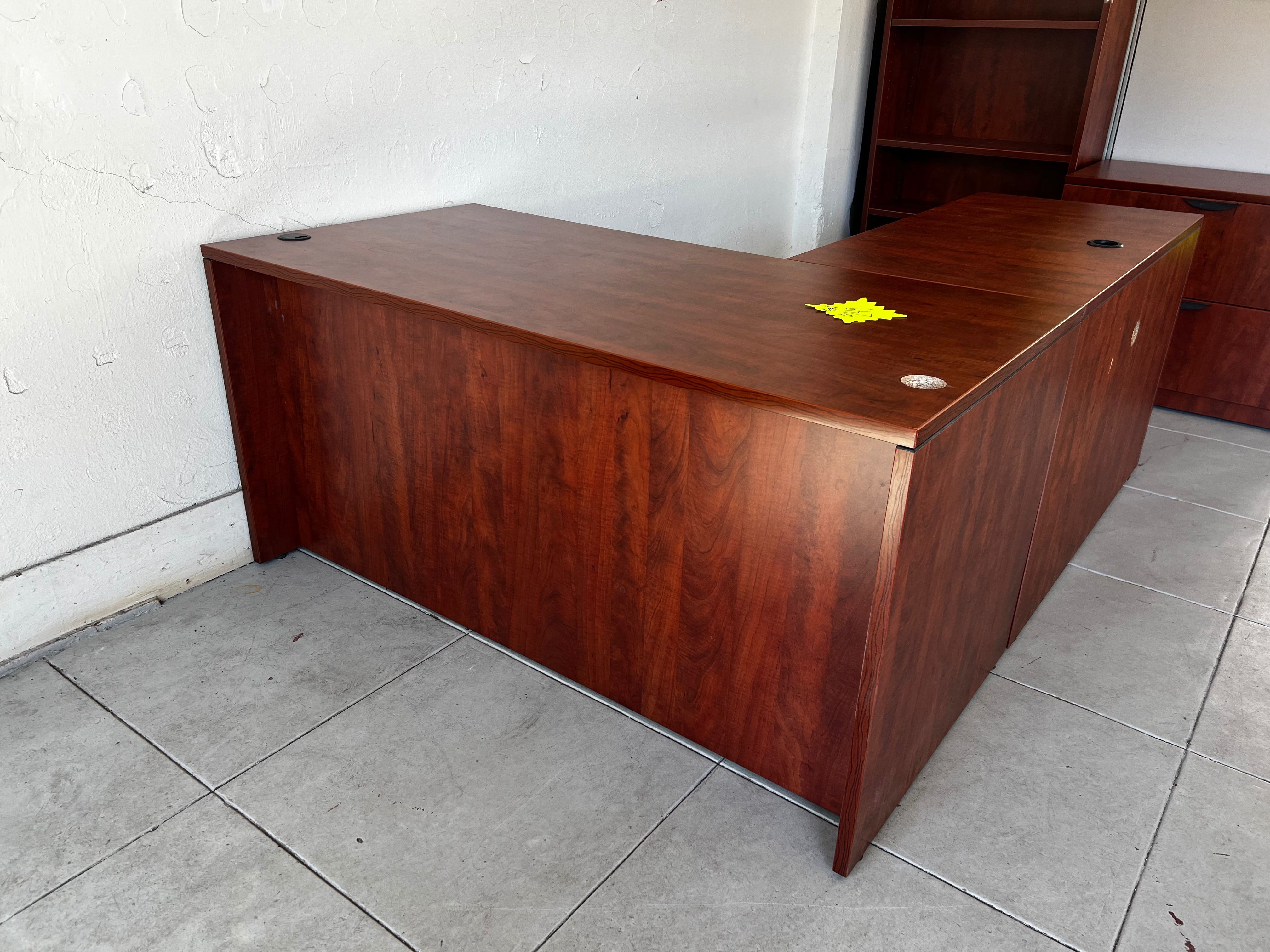 L-Shaped Cherry Laminate Desks with Drawers