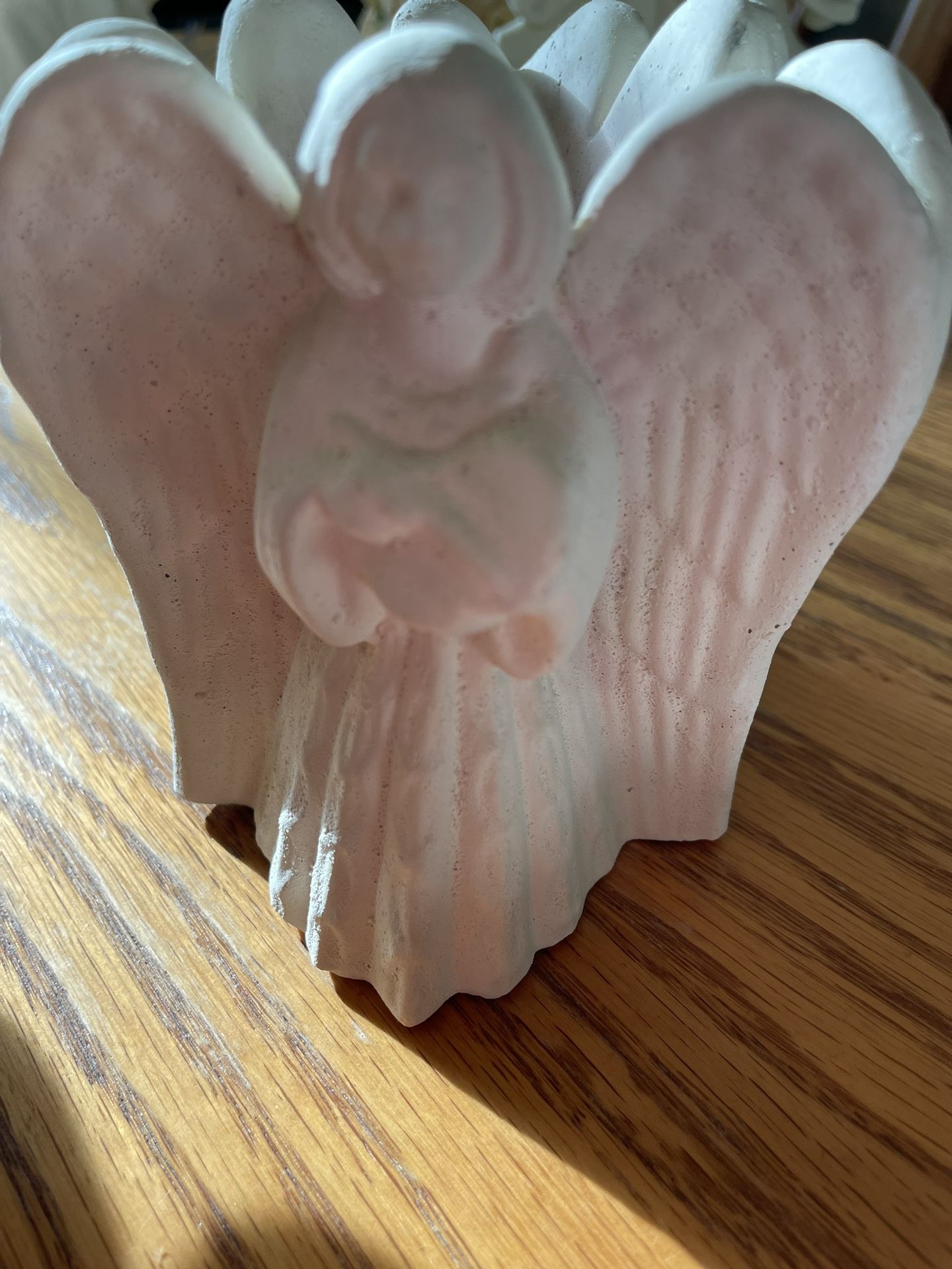 Angel White Bisque W/3 Angels Candleholder In Triangle Shape