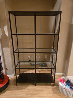 Black Metal and Glass Shelving Unit