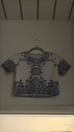 White and Black Floral Print Crop Top