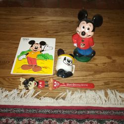1960's - 1970's Mickey Mouse  Walt Disney Productions Bank,Puzzle, Cup, Back Scratcher