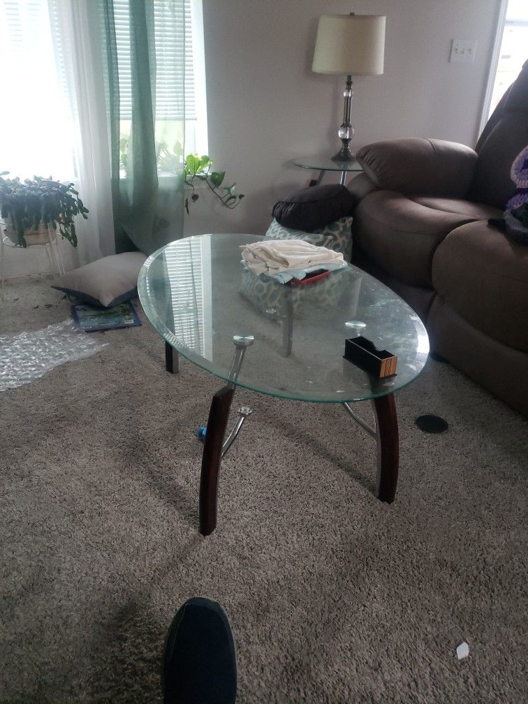 Glass Coffee Table And 2 Matching End Tables