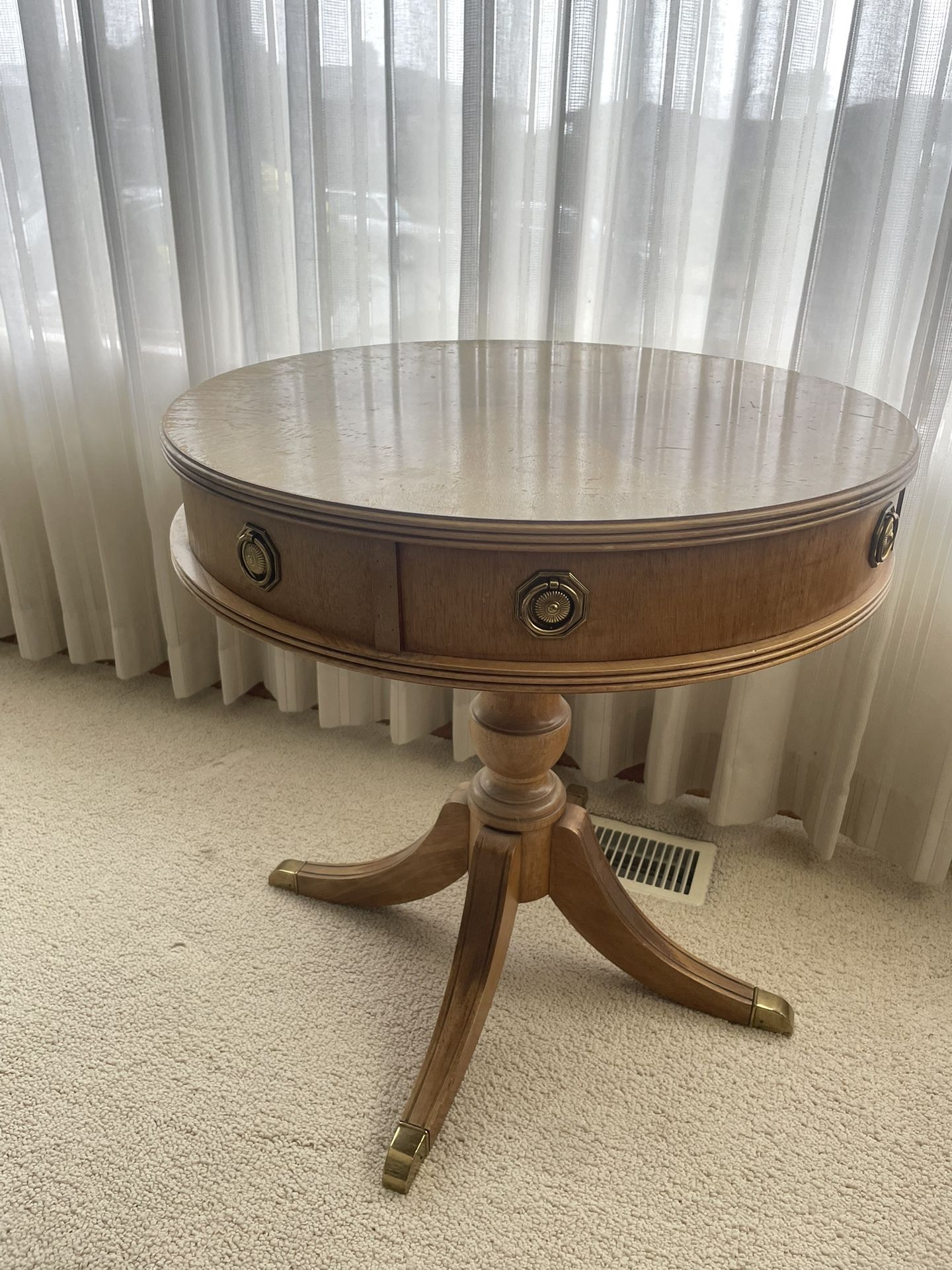 Beautiful Antique Mid Century Mahogany Round Side Table / drum table  - Vintage Antique 