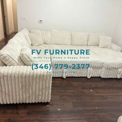 Brand New! Beige Corduroy Sectional With Pullout Bed! Same Day Delivery 