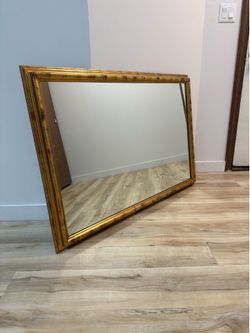 Large Mirror 44” x 30” Gold Frame w Black Accents
