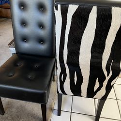 Designer Tayer Coggin  Set Of Two Elegant High Back Dining Chairs Black Soft Leather Front, Zebra Back