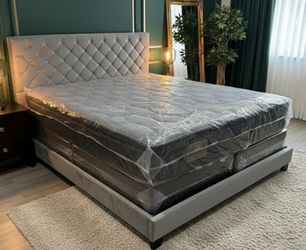 Bed frame king size (White) + king mattress + box spring $449 Brand-New Combo Free Delivery