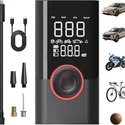 Tire Inflator Portable Air Compressor, 150 PSI Cordless Bike Pump, Air Pump for Auto, Motorcycle, Bicycle, Balls with Pressure Gauge, LED Light & Car 