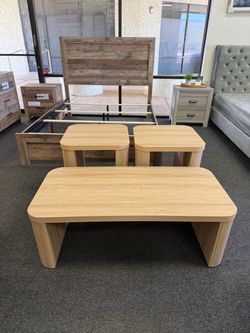 3-Piece Light Wood Coffee Table Set