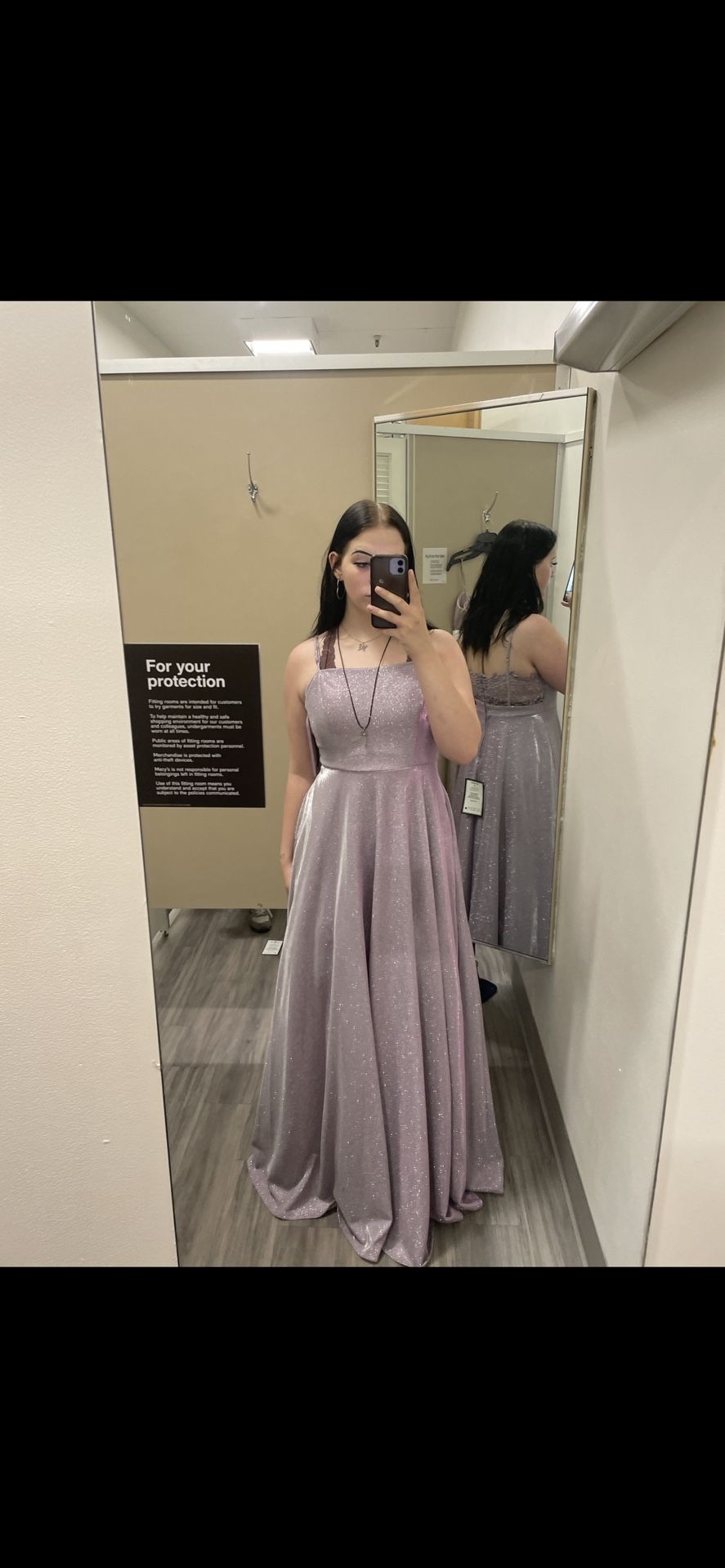 glittery lavender floor length dress