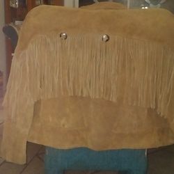 Leather Jacket With Fringes And Size Medium Ladies In Good Condition