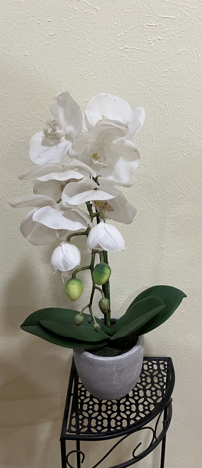 Faux White Orchid Flower Plant In Gray Vase [or Get 3 For $5]🏺 