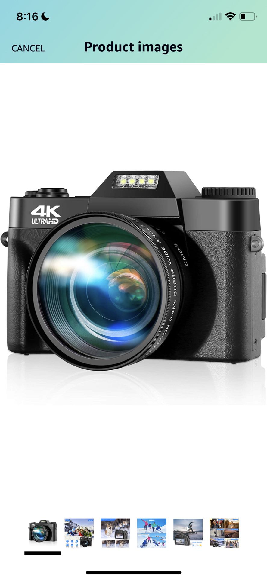 Vlog Camera 4K Ultra HD 48MP with 180 Degree Flip Screen, Wide Angle Lens, Macro Lens, 2 Batteries