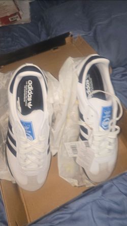 Mens 11.5 Adidas Samba White Navy Sneakers