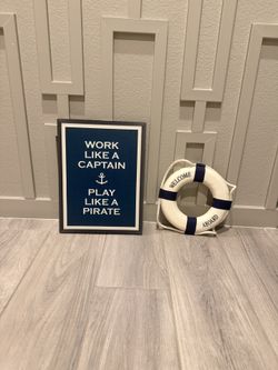 Nautical Wall Decor Set - Framed Sign and Life Ring