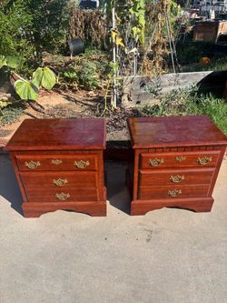 Pair of Wood Nightstands with Brass Handles