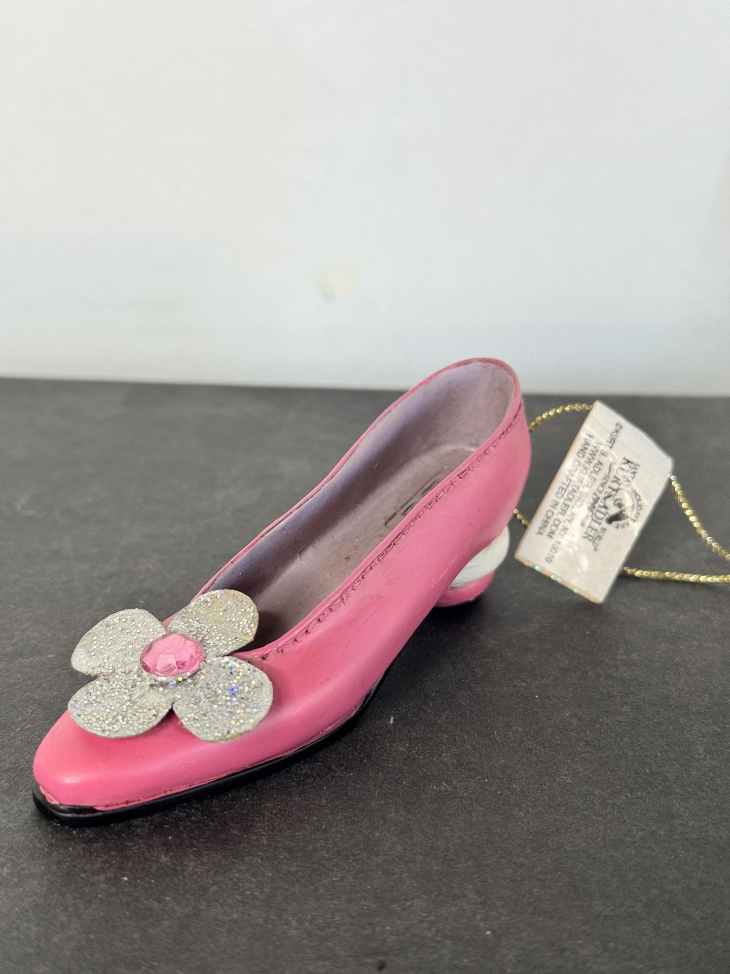 Kurt S. Adler Pink High Heel Shoe Ornament – Glitter Flower – Vintage Style- Christmas Decoration