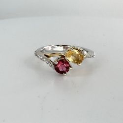 Ladies 14k White/Yellow Gold Diamond/ Colored Stone Ring Size 7 11053191