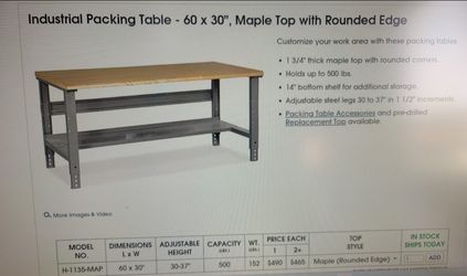 Industrial Packing/Work bench Table 60x30 Maple Top