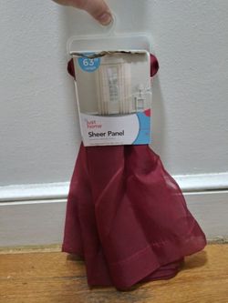 Just Home Brand Sheer Curtain Panel In A Deep Red Or Burgundy Color 63" Length New