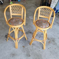 Set of 2 Wooden Swivel Barstools w/ Backrest