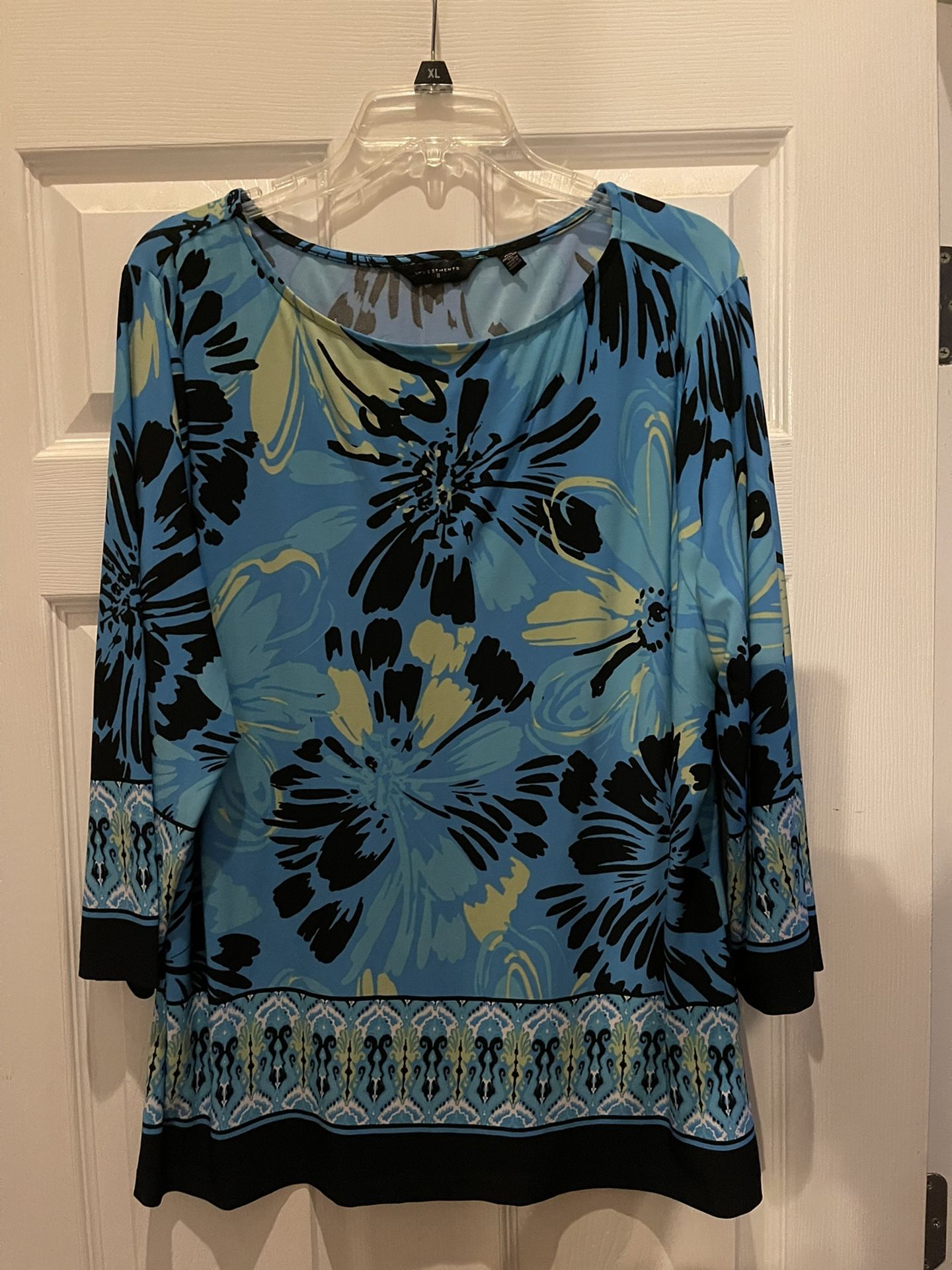 Investments Women Dress/ Tunic Blue Abstracted Print LOng Sleeve Size 1x