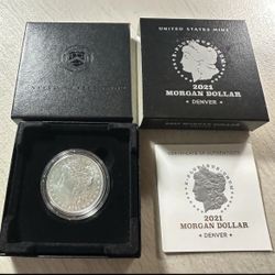 US Mint 2021 D - Uncirculated Silver Morgan Dollar in Original Box & COA - 21XG