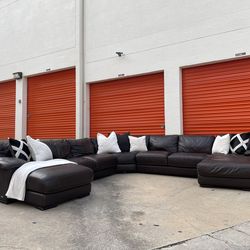 Huge Leather Sectional Couch with double chaise