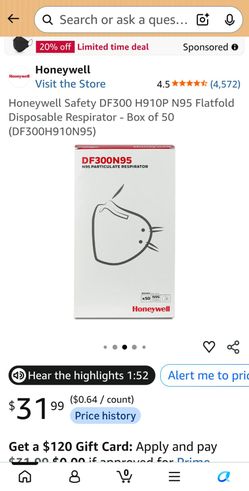 Honeywell DF300N95 Flatfold Disposable Respirator Box of 50