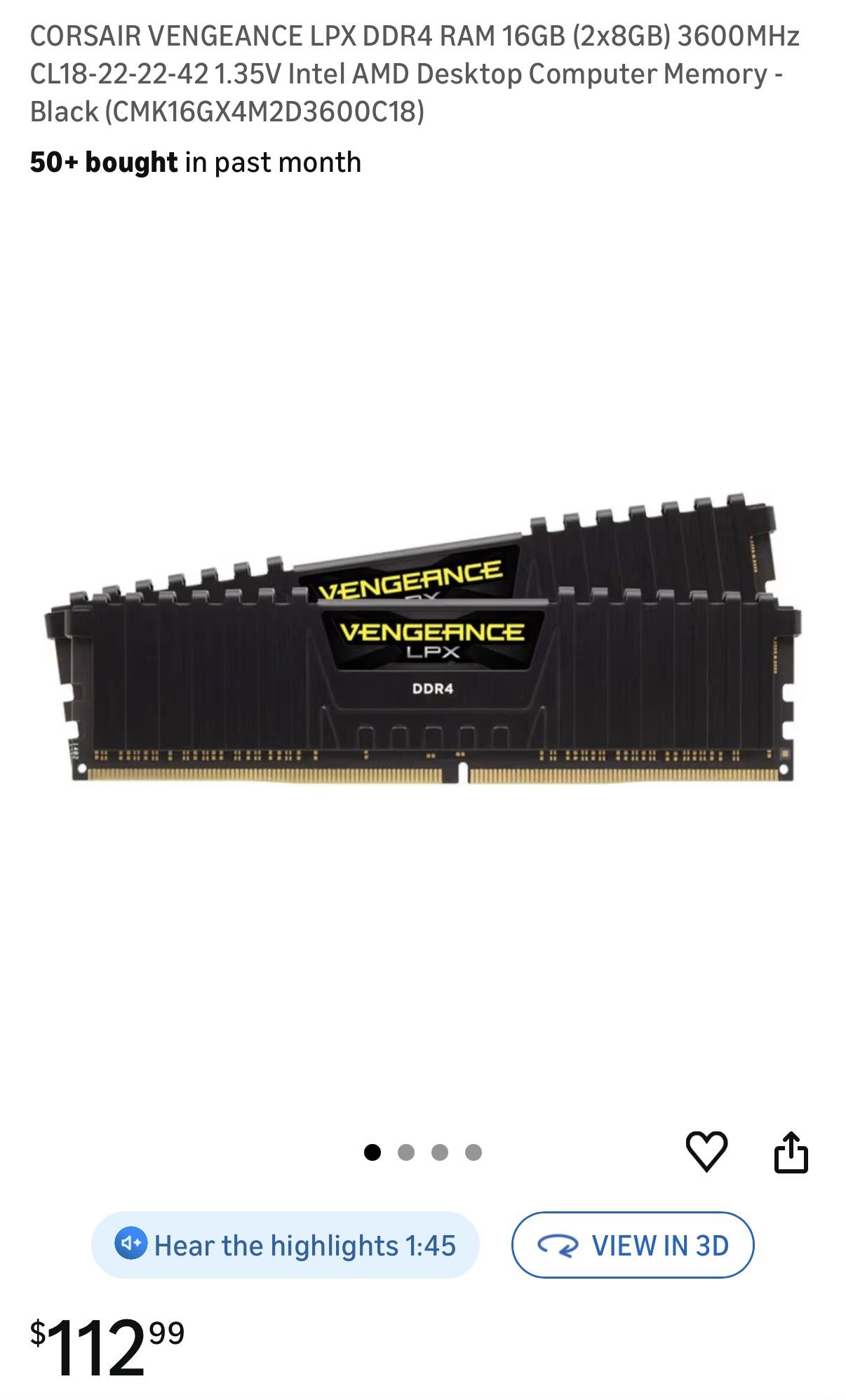 CORSAIR VENGEANCE LPX DDR4 RAM 16GB (2x8GB)