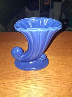 Blue Ceramic Cornucopia Vase