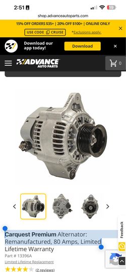 Carquest Premium Remanufactured Alternator, specifically part number https://offerup.com/redirect/?o=MTMzOTZBLkl0 is rated for 80 Amps of power output
