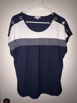 Daisy + Coco Navy & White Colorblock Embellished Blouse Women’s XL
