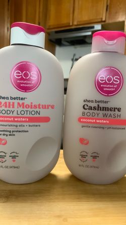 eos Coconut Waters 16 oz Shea Better Body Lotion and a 16 oz Cashmere Body Wash.