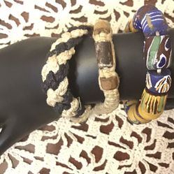 EUC 1 Handmade Ceramic Bracelet for Men Hand Painting, 1 Men’s Hemp Bracelet Natural and 1 Natural/Black Hemp Bracelet For Men. Jewelry Lot