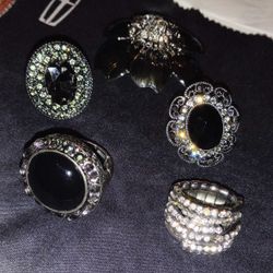 5 Fashion Adjustable Rhinestone Band Rings 