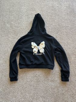 I Believe Women’s Black Full Zip Hooded Fleece Polyester Butterfly Theme Sz XL
