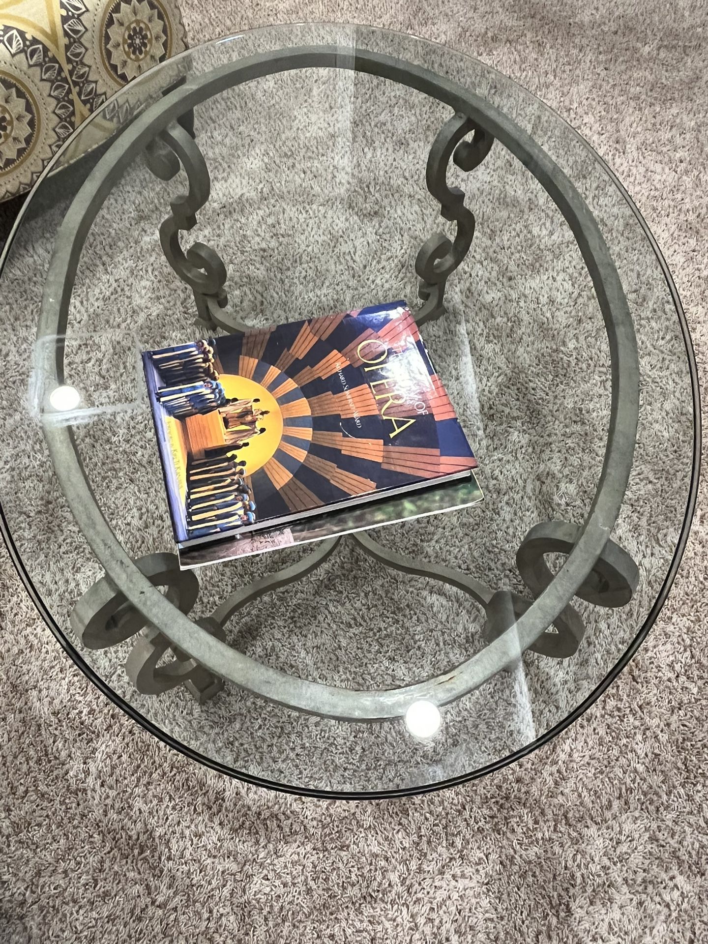 PENDING Very Heavy Glass And Wrought Iron Coffee table