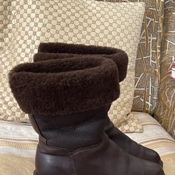 Brown Leather and Shearling Lined Boots Size 6 1/2