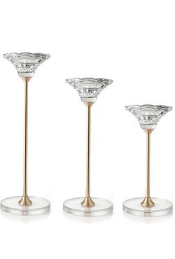 Candlestick Holders, Crystal 2 in 1 Taper and Pillar Candle Holders, Set of 3 Clear Glass Candle Holder, Decorative Candle Holder Candelabra for Home 