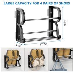 Wall Mounted Shoes Rack 4 Pack, Hanging Shoe Organizer, Door Hanging Shoe Rack with Sticky Mounts, Wall Shoe Holder for Camper RV Shoe Storage with Ho