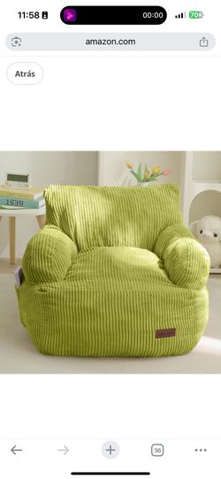 Kids Bean Bag Chair, Toddler Bean Bag Sofa with Filling, Bean Bag Chair for Boys and Girls, Lazy Sofa with Pocket for Playing, Reading, Green