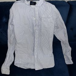 Scotch & Soda Men Large Blue White Striped Button Up ONE TO WATCH Regular Shirt